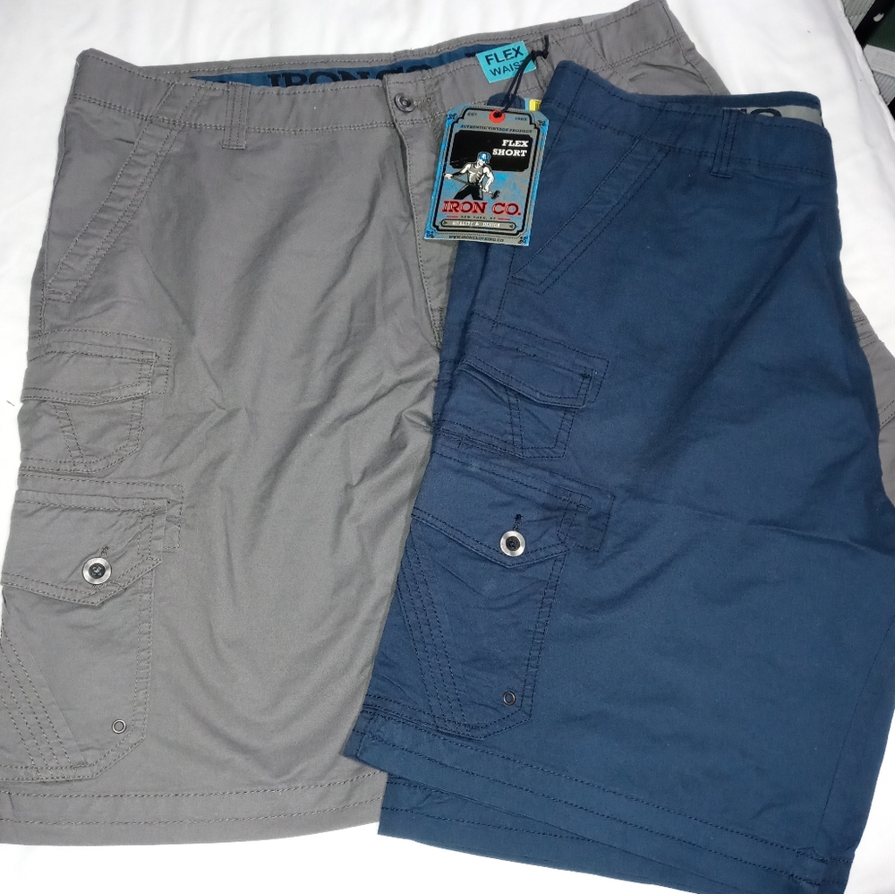 Iron Co. Men's Flat Front Flex Cargo Shorts Bundle